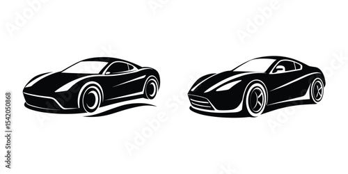 Creative portrayal of a refined sports car zooming past viewer Silhouette on White Background
