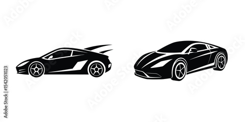 Dynamic concept showing an aerodynamic sports car speeding forward Silhouette on White Background