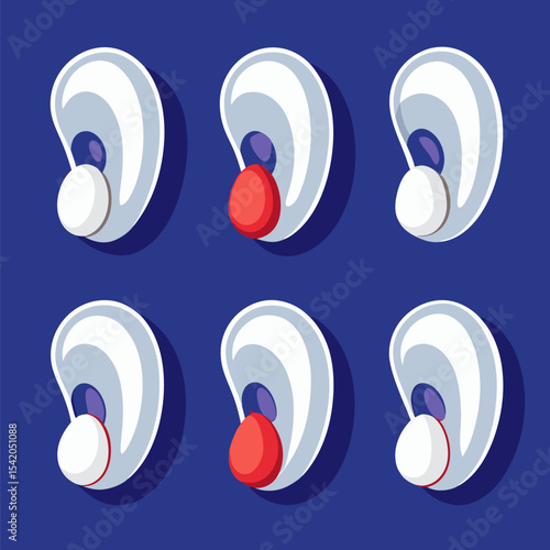 3D earplugs isolated on white background, realistic illustration representing hearing protection, noise reduction, personal safety, sound control, and professional audio accessories.