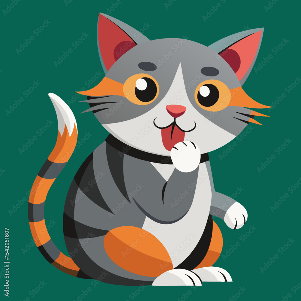 Obraz premium cat, animal, cartoon, kitten, vector, illustration, cute, pet, feline, kitty, black, mammal, pets, drawing, domestic, funny, fur, art, design, animals, tail, fun, love, raccoon, character