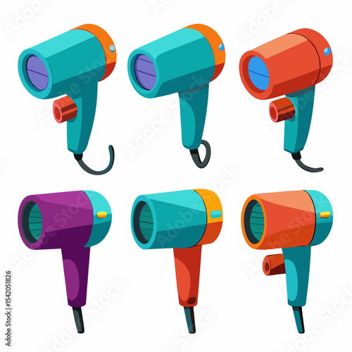 3D hairdryer isolated on white background, realistic illustration representing personal care, hair styling, beauty tools, salon equipment, professional grooming, and modern design.