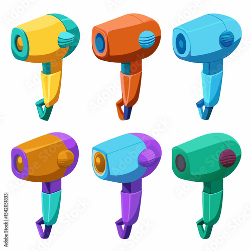 3D hairdryer isolated on white background, realistic illustration representing personal care, hair styling, beauty tools, salon equipment, professional grooming, and modern design.