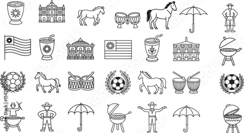 Photography Detailed Outline Icon Set Representing Malaysian Culture, Landmarks, and Symbols