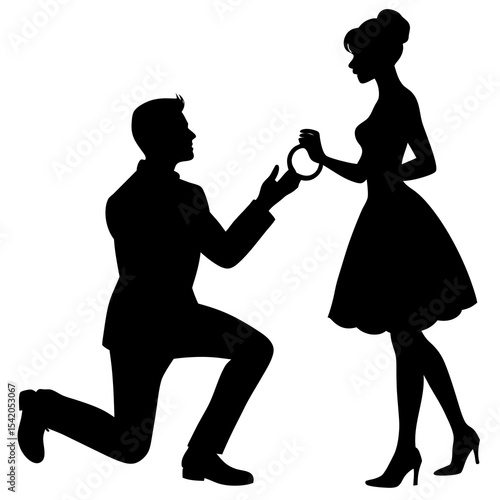 Man proposing with ring logo icon illustration for romantic marriage theme design