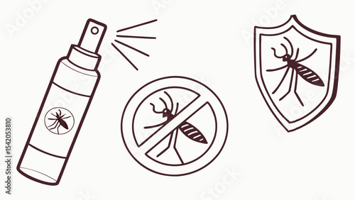 Illustration showing mosquito spray, no mosquito symbol, and mosquito on a shield design vector art