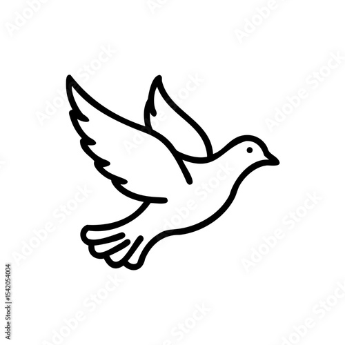 Black Line Drawing Flying Dove Simple Bird Icon Handmade Muertos Design Element white