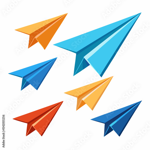 3D paper airplane isolated on white background, realistic illustration representing communication, creativity, message delivery, travel concept, innovation, and modern design.