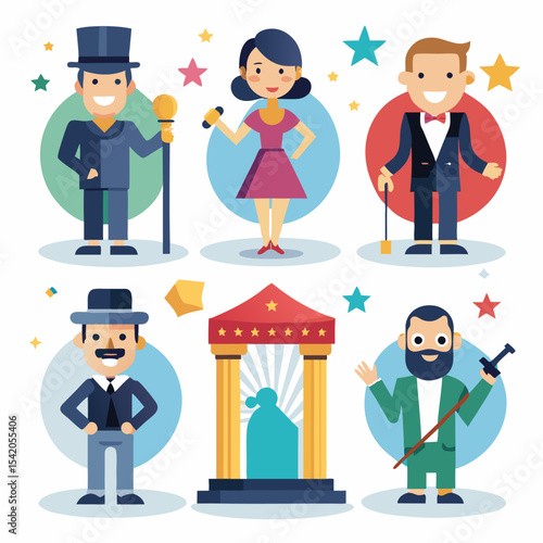 Actor on stage icon isolated on white background, realistic illustration representing theater performance, drama, acting, entertainment, stage play, and performing arts concepts.