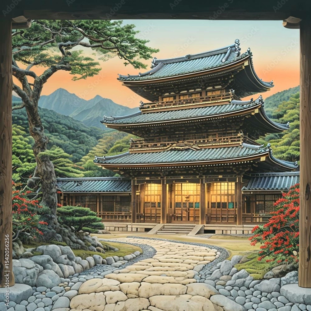 Fototapeta premium Japanese temple at dusk