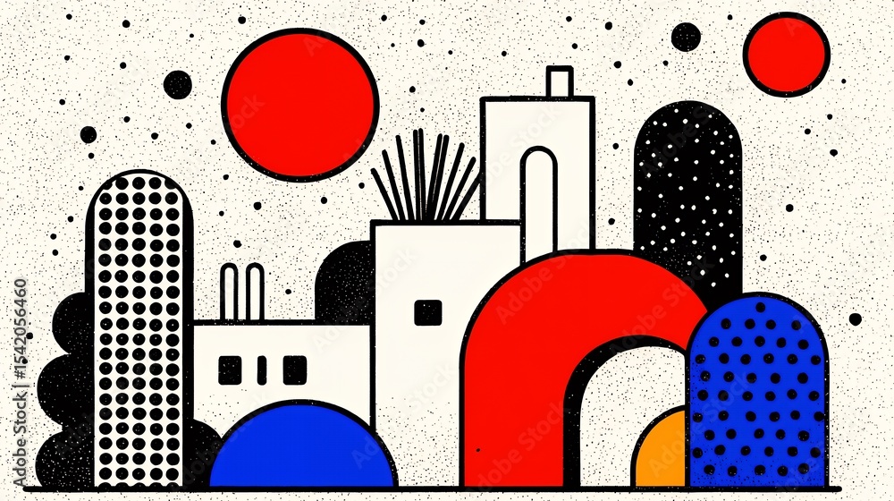 Obraz premium Abstract Geometric Landscape with Bold Red and Blue Shapes
