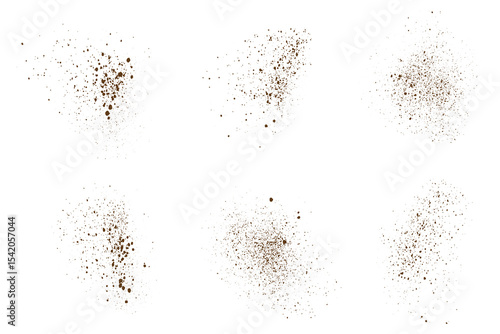 Flying coffee collection of particle splatter isolated background