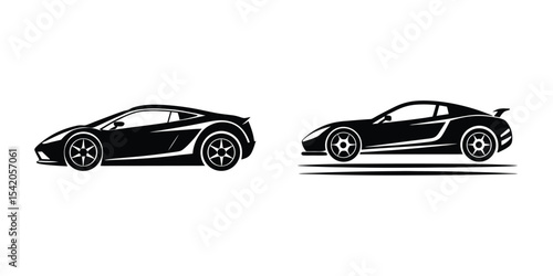 Minimal artwork of a dynamic sports car skimming the pavement Flat Silhouette on White Background