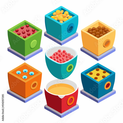 3D breakfast cereal bowl isolated on a white background, realistic food illustration featuring crunchy cornflakes with milk, representing healthy morning meal, nutrition, and lifestyle. Perfect for fo