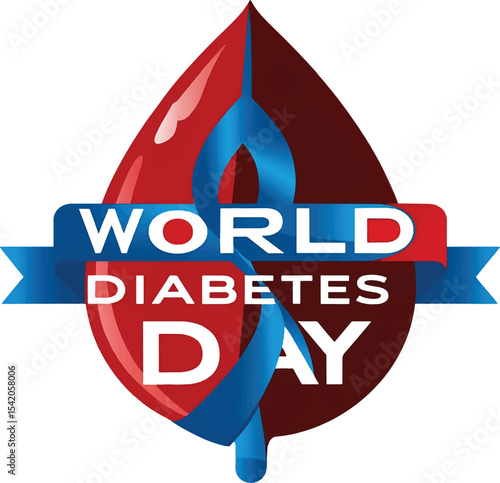 World diabetes day awareness blood drop ribbon graphic