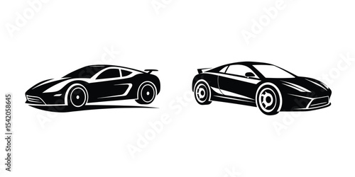 Concept Showing a Sleek Sports Car Accelerating in a Drift Angle Silhouette on White Background
