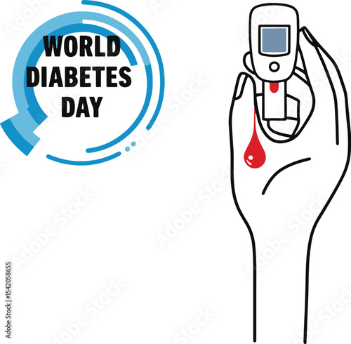 World diabetes day awareness illustration blood test finger prick