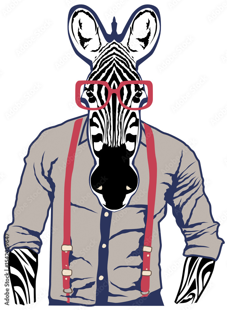 Fototapeta premium zebre chemise bretelle fantaisie lunette design animal
