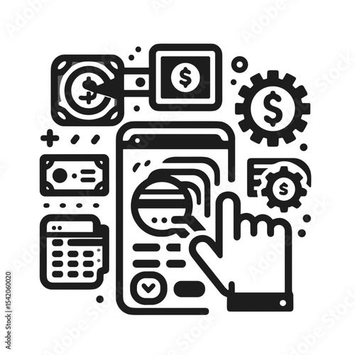 Digital payment processing with smartphone icons and graphic elements  