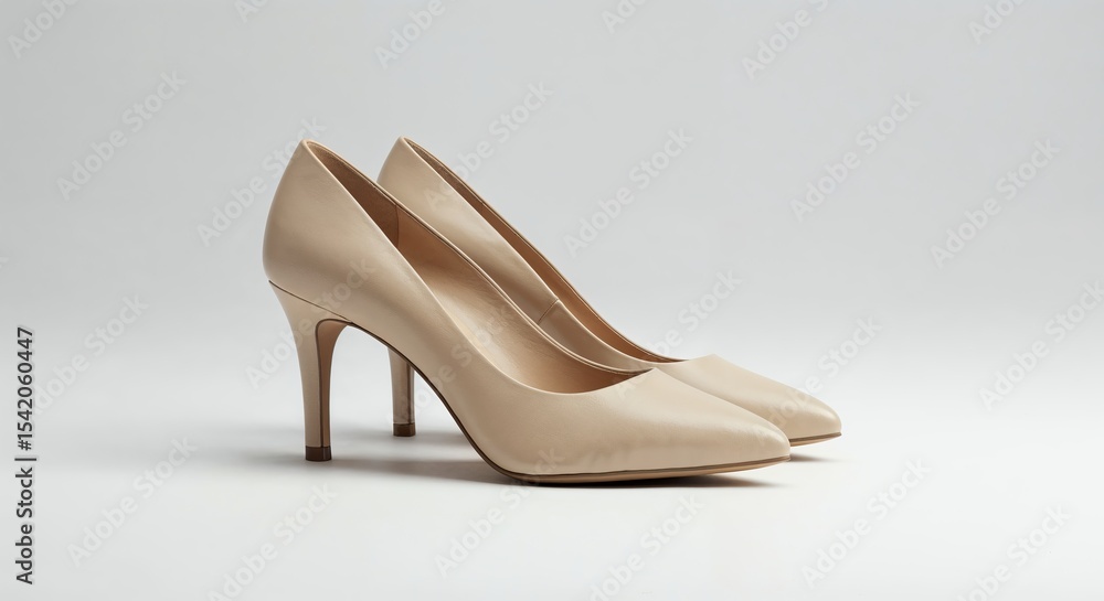 Obraz premium Kitten heels isolated on white background, nude shoes pair, side view, elegant smooth design