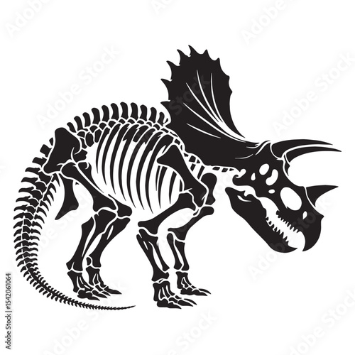 Elegant and enduring – Triceratops skeleton silhouette with accurate Triceratops skeleton vector – dinosaur skeleton silhouette

