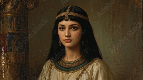 Cleopatra portrait of a woman in a dress , beautiful Cleopatra , Egyptian queen portrait image photo	
