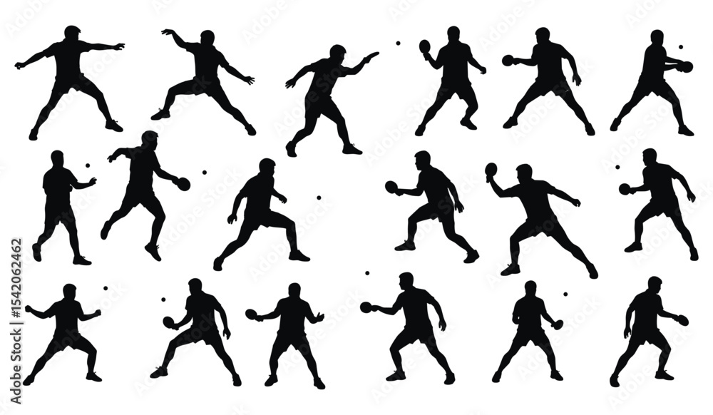 A Collection of Athletes in Various Game-Play Poses, Highlighting the Speed and Agility of Ping Pong A Collection of Athletes in Various Game-Play Poses, Highlighting the Speed and Agility of Ping Pong