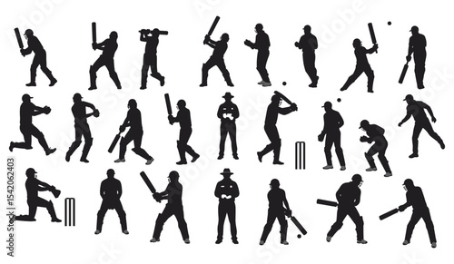 A Comprehensive Collection of Batsmen, Bowlers, Fielders, and Umpires in Various Action Poses, Capturing the Game's Excitement