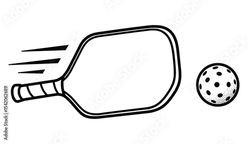 Outline Illustration of a Paddle and Whiffle Ball in Action, Capturing the Essence of this Popular Sport