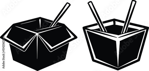 Two chinese takeout containers silhouette