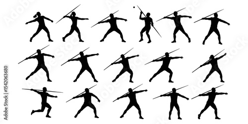 Extensive Collection of Javelin Thrower Silhouettes – Featuring Male and Female Athletes in Dynamic Throwing Poses for Sports and Athletic Designs