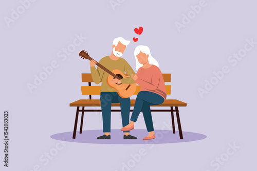 Seniors in Love Concept. Colored flat vector illustration isolated