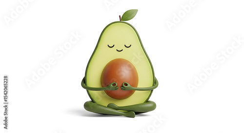meditating avocado cartoon character, green, yellow, brown clip art preview