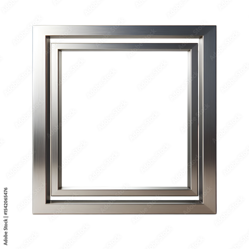 Three metallic picture frames stacked with a blank interior space Three metallic picture frames stacked with a blank interior space
