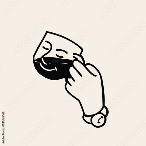 Simple Line Art Illustration of a Hand Holding a Cup of Coffee