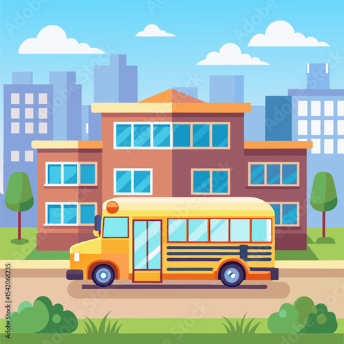 School bus waiting at a stop sign illustration
