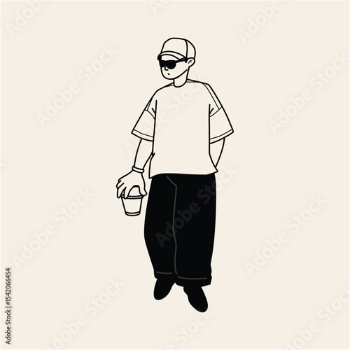Stylish Minimalist Line Art Illustration of a Person with a Drink