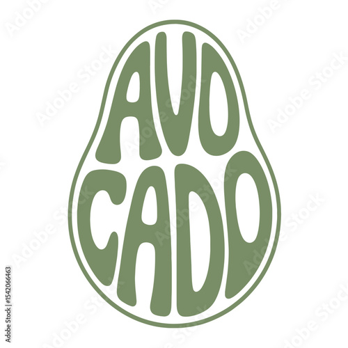 Creative typography featuring the word avocado in a playful design, highlighting the fruit's shape and texture