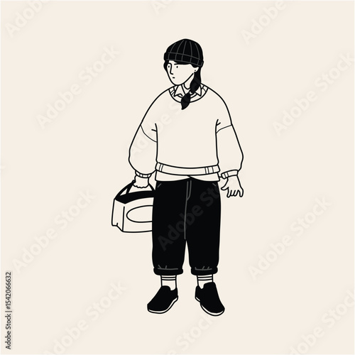 Stylish Line Art Illustration of a Person Carrying a Bag