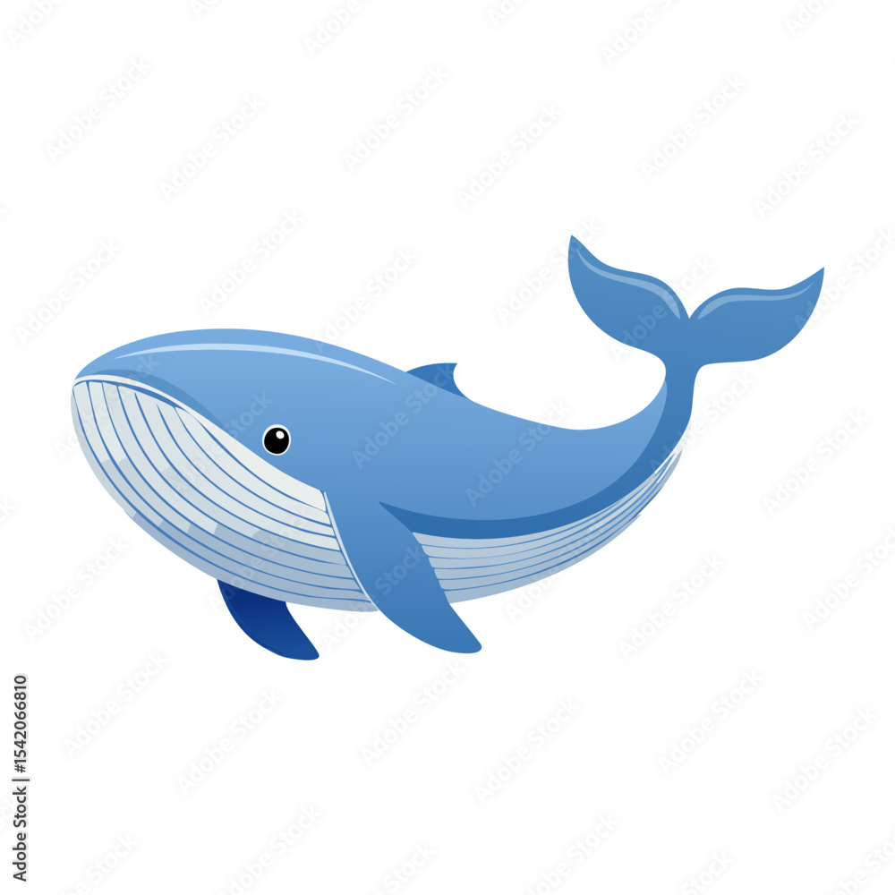 Fototapeta premium A charming cartoon illustration of a blue whale gracefully swimming in the ocean