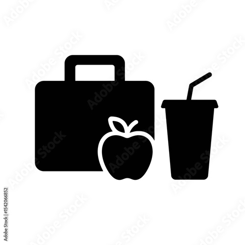 very simple flat and single minimalist School Lunch Silhouettes in black on a white background