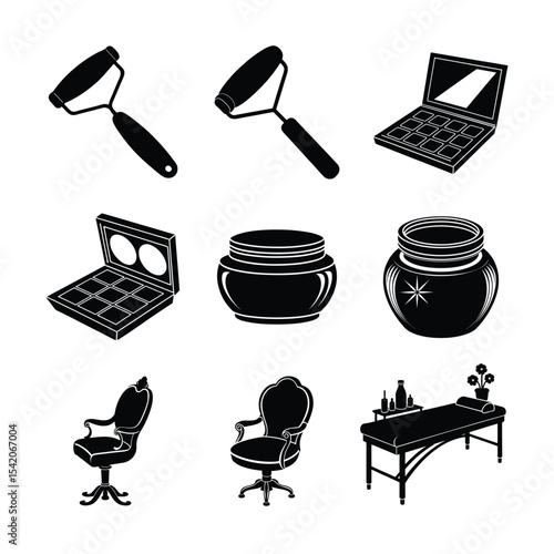 Collection of professional beauty salon tools and accessories Silhouette Vector illustration
