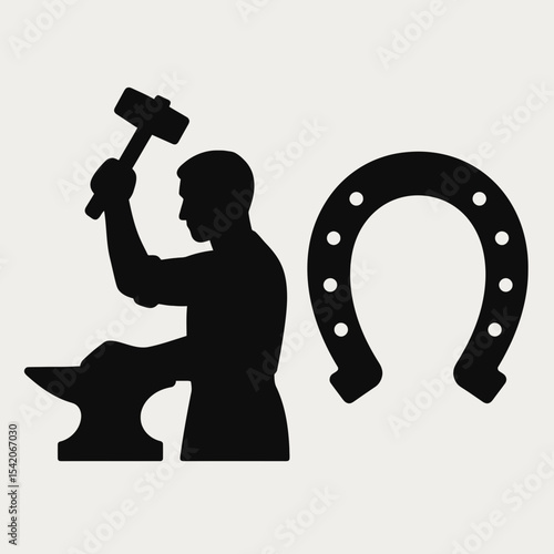 very simple flat and single minimalist Blacksmith Horseshoe Silhouettes in black on a white background