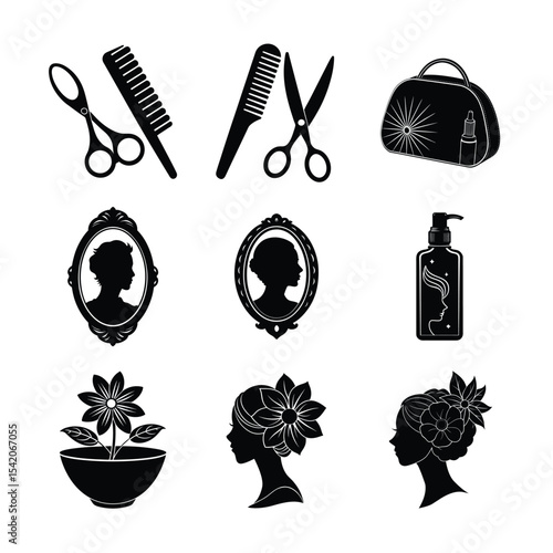 Stylish icons representing beauty and salon treatments Silhouette Vector illustration