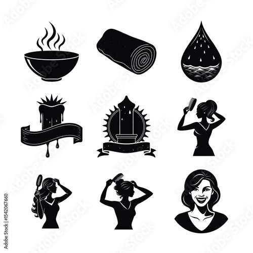 Detailed icon pack for salon and beauty care themes Silhouette Vector illustration