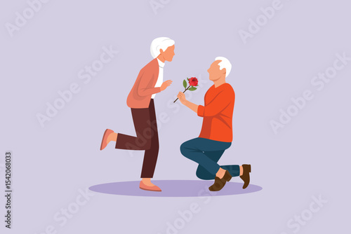 Seniors in Love Concept. Colored flat vector illustration isolated