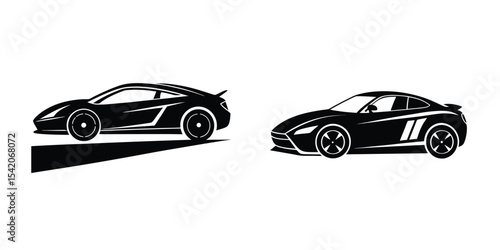 Aggressive Sports Car Side View Gliding Along a Highway Silhouette on White Background