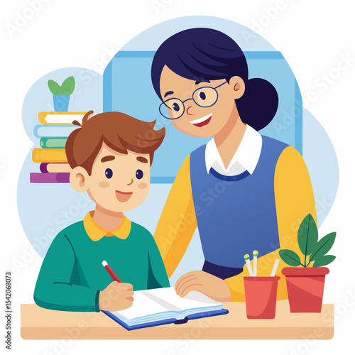 Teacher assisting a student with homework guidance
