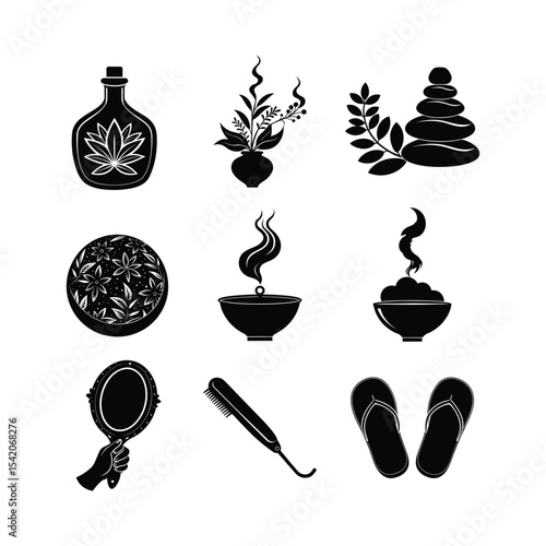 Elegant assortment of salon icon graphics for beauty designs Silhouette Vector illustration