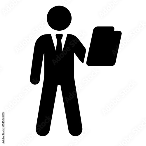 very simple flat and single minimalist Businessman Holding Projects Silhouettes in black on a white background