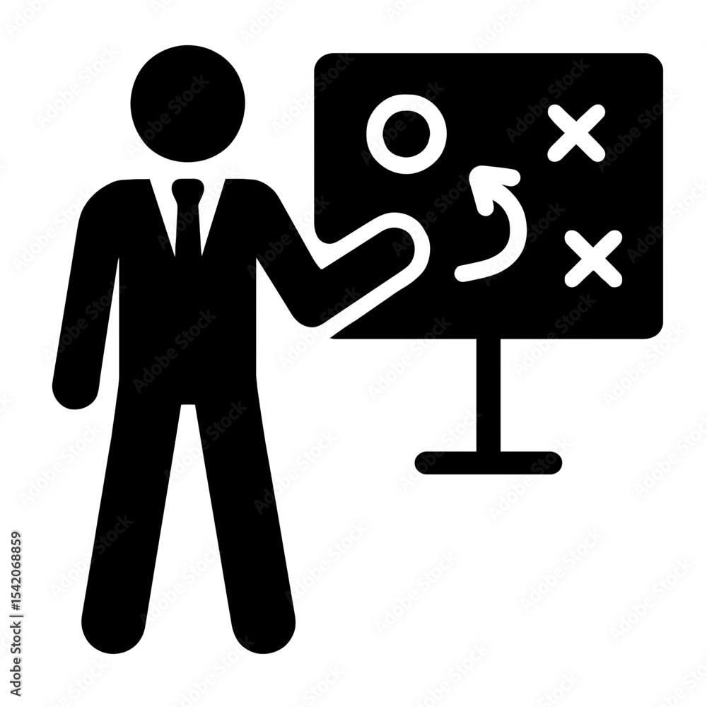 very simple flat and single minimalist Businessman Gameplan Silhouettes in black on a white background very simple flat and single minimalist Businessman Gameplan Silhouettes in black on a white background